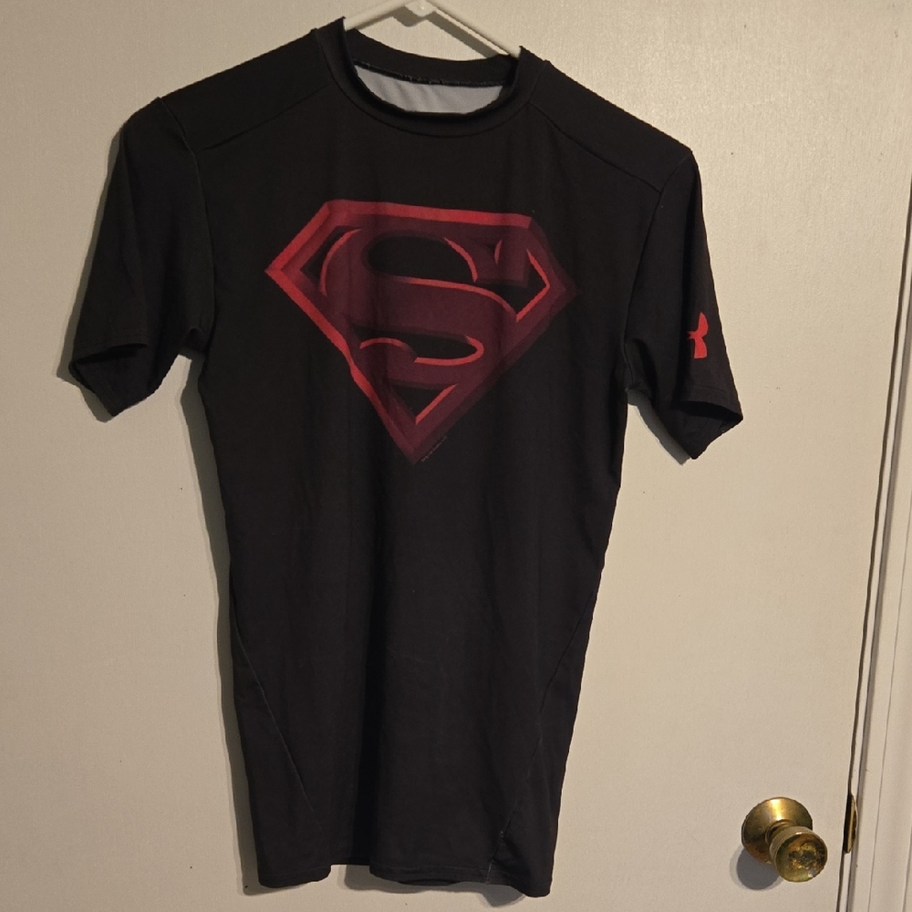 Under Armour Black Tee with Red Superman Logo
